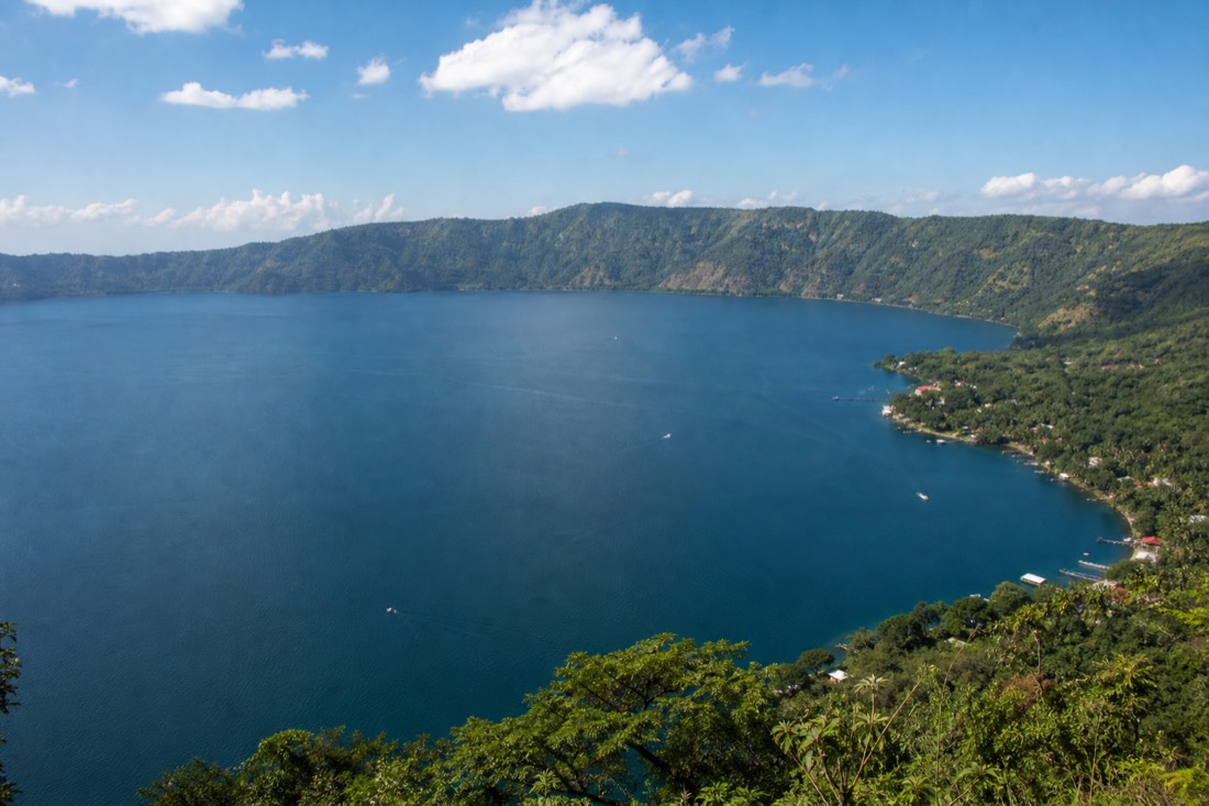 Blue caldera water of Lake Coatepeque, the lunch stop after the Santa Ana Volcano hike
